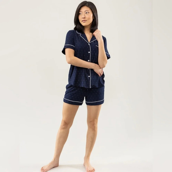 Cozy‎ Earth Blue White Polka Dot Short Sleeve Bamboo Pajama Set Size 2XL-3XL